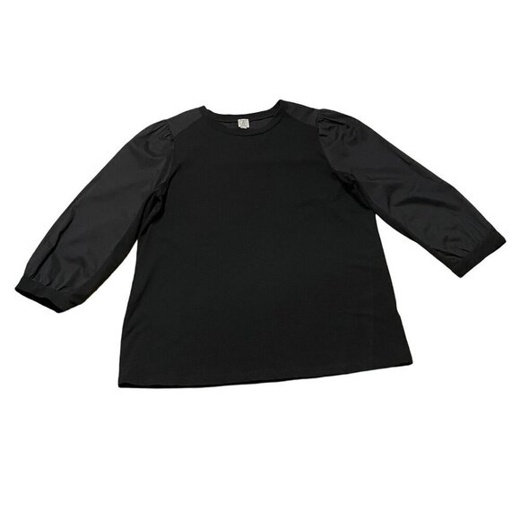 Tristan Black Bouffant Sleeve Top 3/4 Length Semi-Sheer Sleeves Crew Neck Size M - Picture 8 of 12